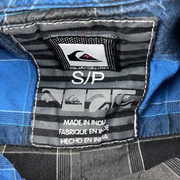 QUIKSILVER Shirt Men Small S Black Gray Plaid Button Up Long Sleeve Polo Preppy - Picture 5 of 9